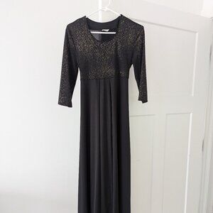 Long Sleeve Black and Gold Sparkly Formal Gown, size 8
